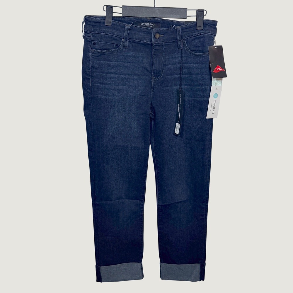 Liverpool Jeans Womens 6/28 Doheny Dark Blue Cuffed Straight Leg XM2150A4 NEW